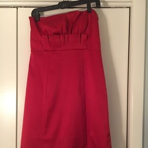 Strapless red satin semi formal dress